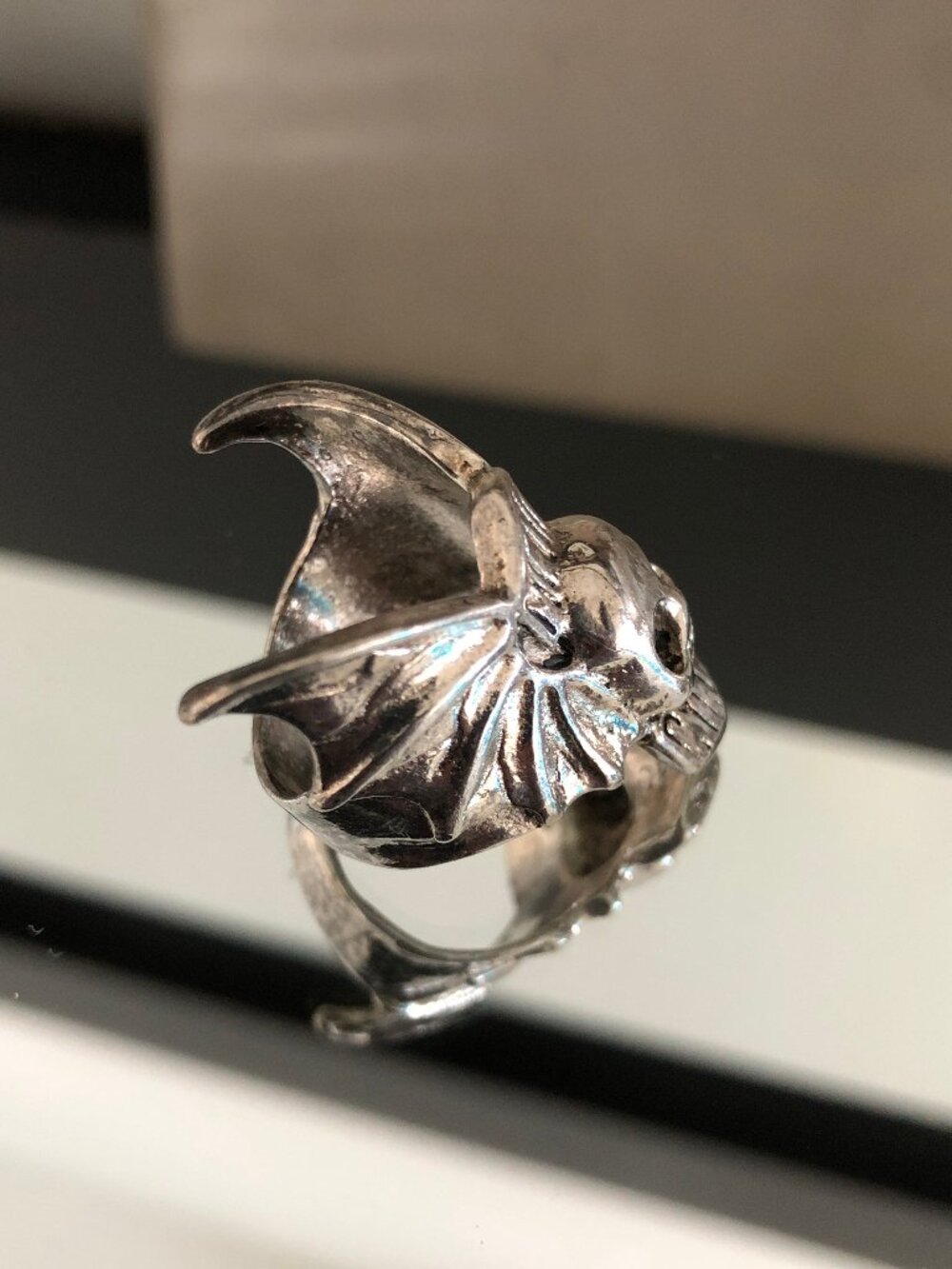 Vintage Unisex Silver Toned Motor Cycles Skull Ring - Picture 3 of 13